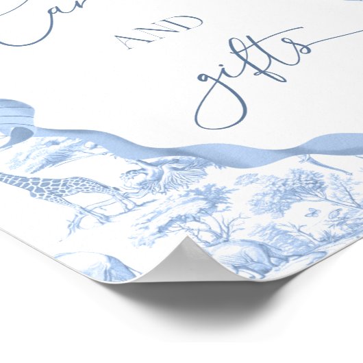 Toile de Jouy Blue Safari Dieren Kaarten en gesche Poster (Hoek)