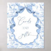 Toile de Jouy Blue Safari Dieren Kaarten en gesche Poster (Voorkant)