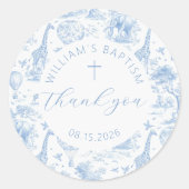 Toile de Jouy Blue Safari doop Sticker (Voorkant)