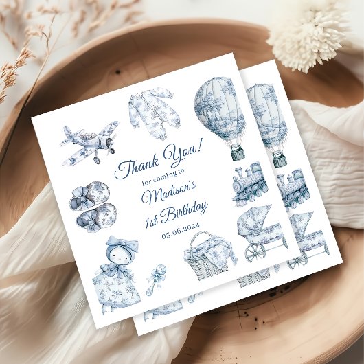 Toile de Jouy Blue verjaardagsfeestje Servet