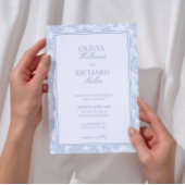 Toile de Jouy Blue Wedding Invitation, Kaart