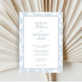 Toile de Jouy Blue Wedding Invitation, Kaart