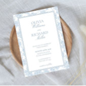 Toile de Jouy Blue Wedding Invitation, Kaart