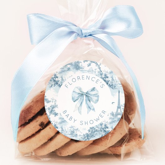 Toile de Jouy Bonjour bebe bow Baby shower Ronde Sticker