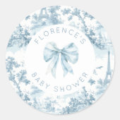 Toile de Jouy Bonjour bebe bow Baby shower Ronde Sticker (Voorkant)