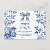 Toile De Jouy Bow Baby shower Diapper Raffle Informatiekaartje (Voorkant)