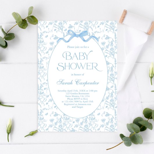 Toile De Jouy Bow Baby shower Jongensuitnodiging Kaart