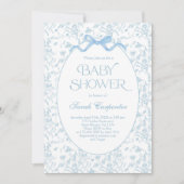 Toile De Jouy Bow Baby shower Jongensuitnodiging Kaart (Voorkant)