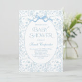 Toile De Jouy Bow Baby shower Jongensuitnodiging Kaart (Staand voorkant)