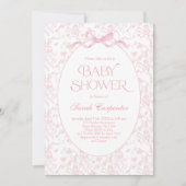 Toile De Jouy Bow Baby shower Meisje Uitnodiging (Voorkant)