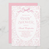 Toile De Jouy Bow Baby shower Meisje Uitnodiging (Voorkant / Achterkant)