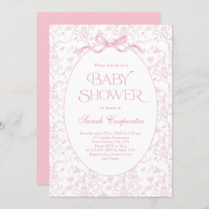 Toile De Jouy Bow Baby shower Meisje Uitnodiging