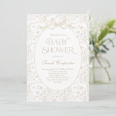 Toile De Jouy Bow Baby shower neutraal Kaart (Staand voorkant)