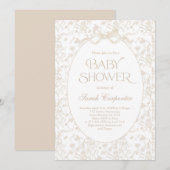 Toile De Jouy Bow Baby shower neutraal Kaart (Voorkant / Achterkant)