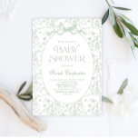 Toile De Jouy Bow Baby shower Sage Uitnodiging<br><div class="desc">Toile De Jouy Baby shower met salie Bow Invitation</div>