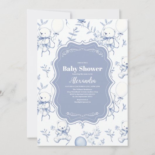 Toile De Jouy Bow Beer Baby shower Kaart (Voorkant)