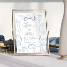 Toile de Jouy Boy Baby shower Welkom Poster