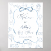 Toile de Jouy Boy Baby shower Welkom Poster (Voorkant)