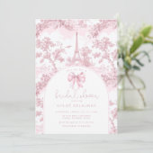 Toile de Jouy Bridal shower French Pink Bow Paris Kaart (Staand voorkant)
