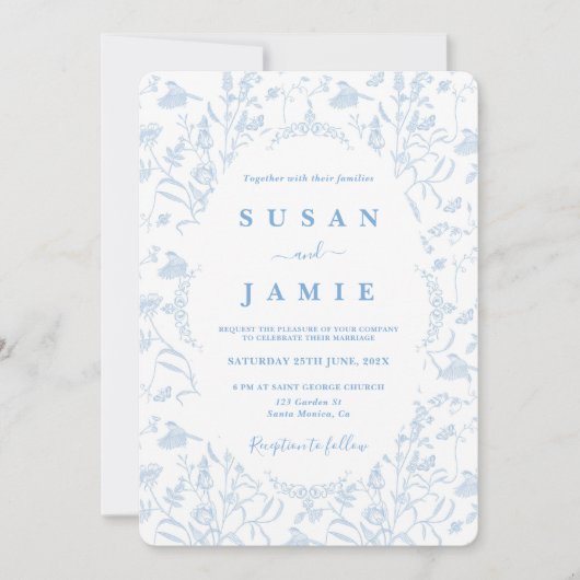 Toile de Jouy Bruiloft uitnodiging (Voorkant)