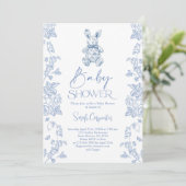 Toile De Jouy Bunny Baby shower Boy Kaart (Staand voorkant)