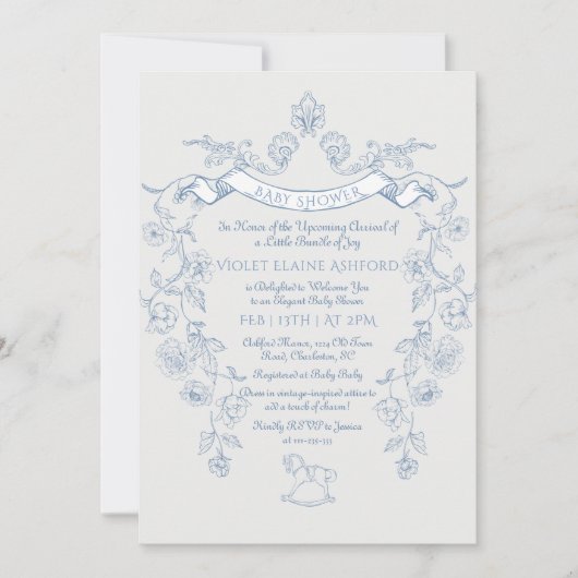 Toile de Jouy  Chinoiserie baby shower Kaart (Voorkant)