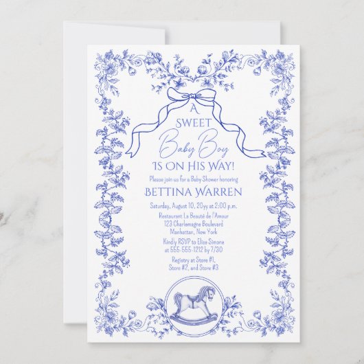 Toile de Jouy Chinoiserie Paard Jongen Babyfeestje Kaart (Voorkant)