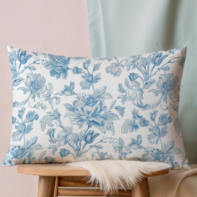 Toile-de-jouy Chinoiseries Blue Floral Pattern Accent Kussen (Creator heeft geüpload)