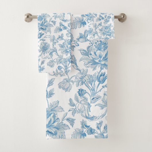 Toile-de-jouy Chinoiseries Blue Floral Pattern Bad Handdoek (Insitu)