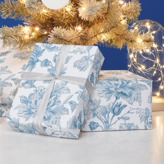 Toile-de-jouy Chinoiseries Blue Floral Pattern Cadeaupapier (Feestdagen)