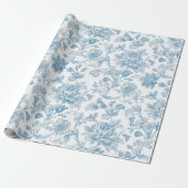 Toile-de-jouy Chinoiseries Blue Floral Pattern Cadeaupapier (Uitgerold)