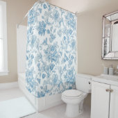 Toile-de-jouy Chinoiseries Blue Floral Pattern Douchegordijn (In situ)