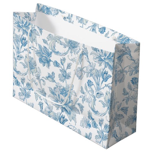 Toile-de-jouy Chinoiseries Blue Floral Pattern Groot Cadeauzakje (Voorkant Gekanteld)