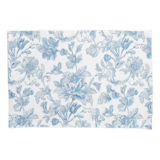 Toile-de-jouy Chinoiseries Blue Floral Pattern Kussensloop (Voorkant)