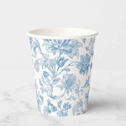 Toile-de-jouy Chinoiseries Blue Floral Pattern Papieren Bekers (Voorkant)