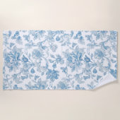 Toile-de-jouy Chinoiseries Blue Floral Pattern Strandlaken (Voorkant)