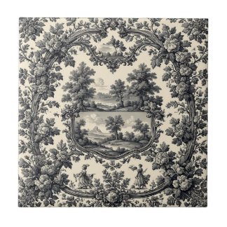 Toile De Jouy Countryside Floral Motif Monochrome  Tegeltje