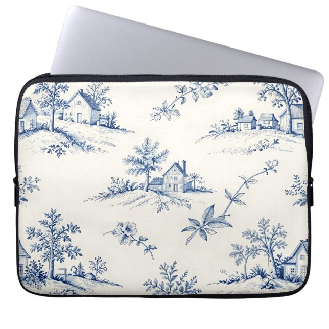 Toile de Jouy Countryside Seamless Pattern Laptop Sleeve (Voorkant)
