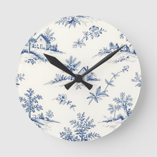 Toile de Jouy Countryside Seamless Pattern Ronde Klok (Voorkant)