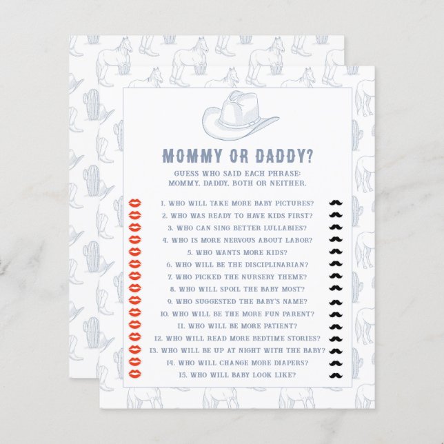 Toile de Jouy Cowboy - Mama of papa baby shower (Voorkant / Achterkant)