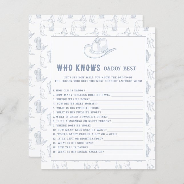 Toile de jouy Cowboy - Wie kent papa beste spel (Voorkant / Achterkant)