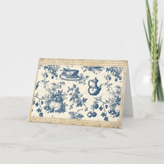 Toile de Jouy Deep Blue en Crème Keukengerei Notitiekaartje (Voorkant)