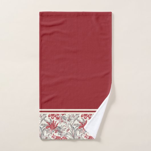 Toile de Jouy Diep Rood en Grijs Bloemlelies Bad Handdoek (Handdoek)