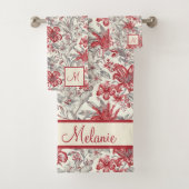 Toile de Jouy Diep Rood en Grijs Bloemlelies Bad Handdoek (Insitu)