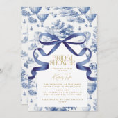 Toile De Jouy Dusty Blue Bow Vrijgezellenfeest Kaart (Voorkant / Achterkant)