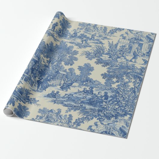 Toile de Jouy Fabric Wrapping Paper Cadeaupapier (Uitgerold)