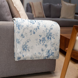 Toile De Jouy Floral Blue Chinoiseries Pattern Fleece Deken