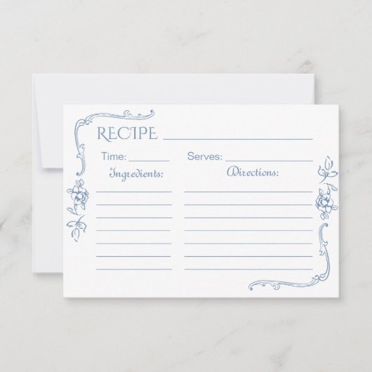 Toile de Jouy floral stoffig blauw Bruids recept k Kaart (Voorkant)