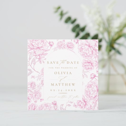 Toile De Jouy Frans Huwelijk Save The Date (Staand voorkant)