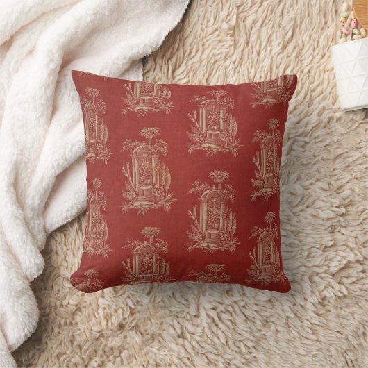 Toile de jouy  Frans Land Rood Linnen Kussen (Deken)